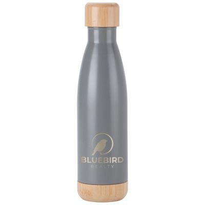 Personalized Stainless Steel Water Bottles: Voyager Bottle With Bamboo Base & Lid 17 oz