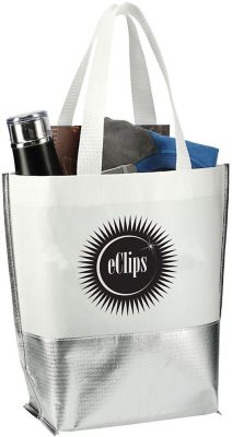 Personalized Reusable Grocery Bags: Large Laminated Metallic Bottom Tote