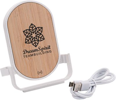 Promotional Tech Gifts: Qi® Certified Bamboo Phone Charger Stand