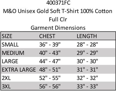 M&O Unisex Gold Soft T-Shirt 100% Cotton Full Clr