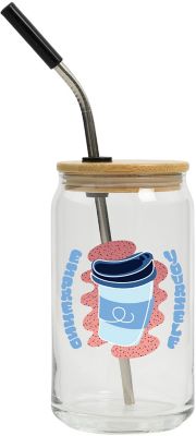 Custom Drinkware: Full Color Can Glass 16 oz With Lid And Straw