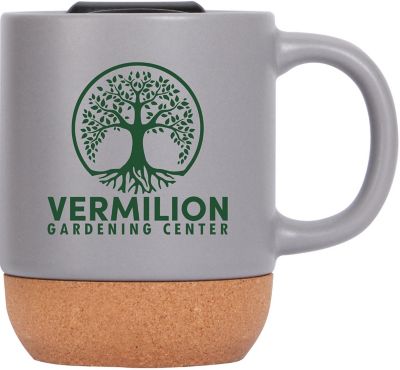 Custom Drinkware: Cork Bottom Ceramic Mug 13 oz With Lid