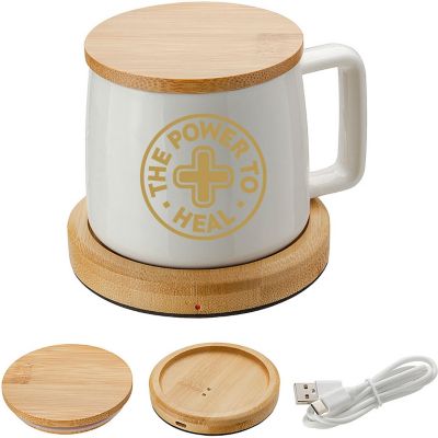 Doctors Day Gifts: Bamboo Mug Warmer With Ceramic Mug 8 oz