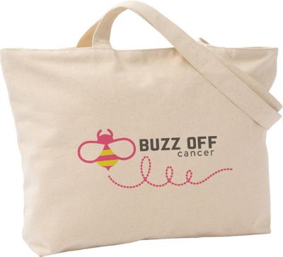 Breast Cancer Awareness Merchandise: Full Color Zippered Cotton Canvas Tote 12 oz