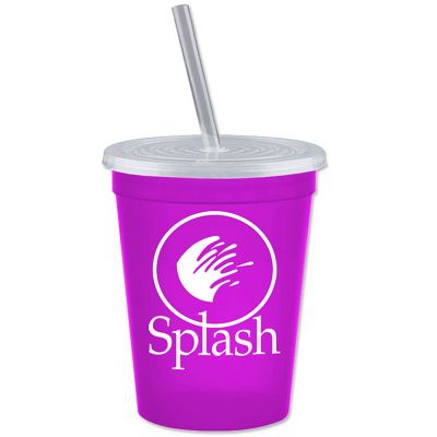 Custom Printed Stadium Cups: Stadium Cup With Lid & Straw 16 oz