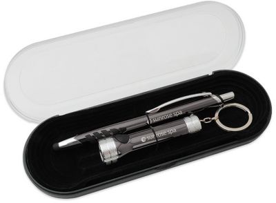 engraved stylus pen and flashlight keychain