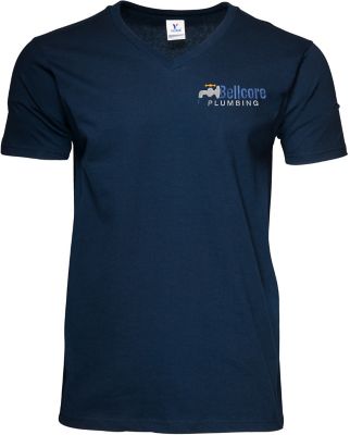 Custom Short Sleeve T-Shirts: Embroidered Mens 100% Cotton V-Neck T-Shirt