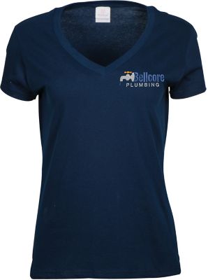 Custom Short Sleeve T-Shirts: Embroidered Ladies 100% Cotton V-Neck T-Shirt