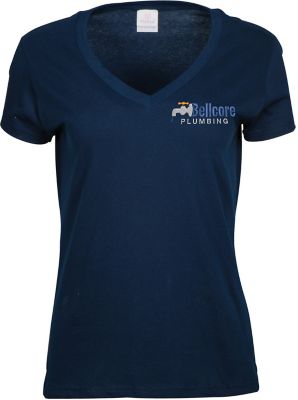 Custom Printed T-Shirts: Embroidered Ladies 100% Cotton V-Neck T-Shirt