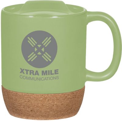 Holiday Gifts for Customers: Cork Base Ceramic Mug With Lid 14 oz