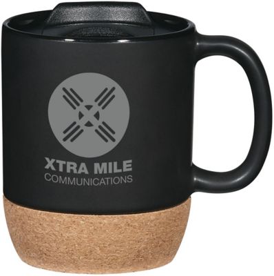 Holiday Gifts for Customers: Cork Base Ceramic Mug With Lid 14 oz