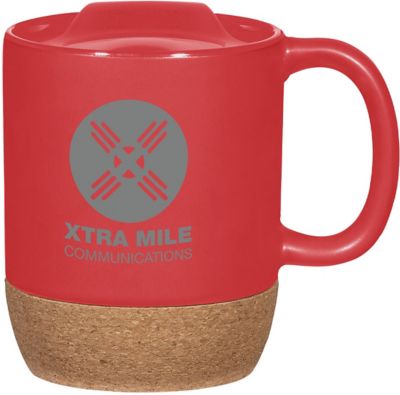Holiday Gifts for Customers: Cork Base Ceramic Mug With Lid 14 oz