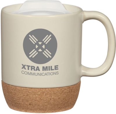 Holiday Gifts for Customers: Cork Base Ceramic Mug With Lid 14 oz