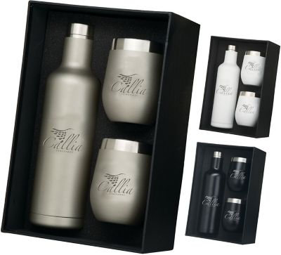 Personalized Travel Mugs & Tumblers: Bliss Wine Bottle And 2 Tumbler Gift Set