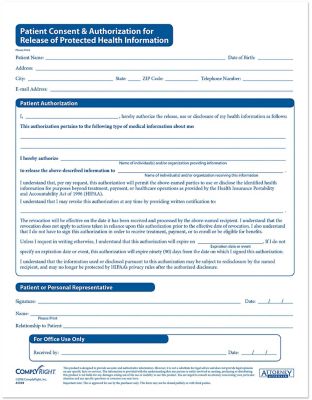 ComplyRight Federal and State Labor Law Posters: HIPAA Patient Consent Auth For Release Of PHI