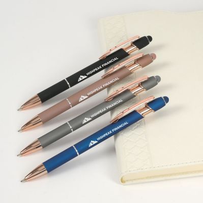 Aluminum Soft Touch Stylus Pen with Rose Gold Accents- Personalization  Available