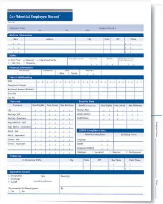 Employee Record Keeping Forms & Folders: Confidential Employee Record Folder Expanded