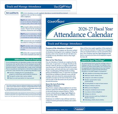 Employee Record Keeping Forms & Folders: Fiscal Year Attendance Cals 50 Pack 2026-2027