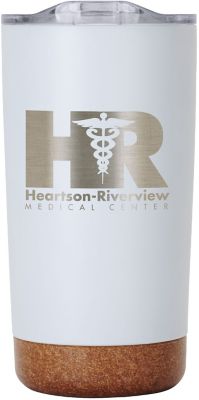 24 Custom Logo Travel Mugs & Tumblers Saratoga Cork Bottom Stainless Tumbler 18 oz Bulk Imprinted Promotional Products Tumblers by Amsterdam Printing