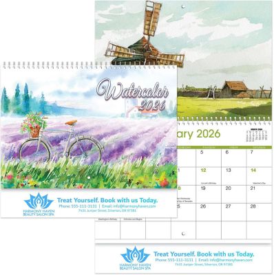 Healthcare Promotional Items: Luxe Gallery Water Color Spiral Wall Calendar