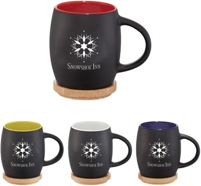 Promotional Mugs: Hearth Ceramic Mug W/Wooden Lid And Coaster 14 oz