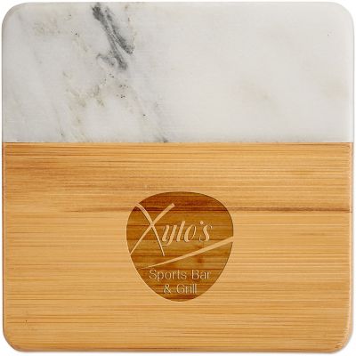 Marble And Bamboo Coaster Set