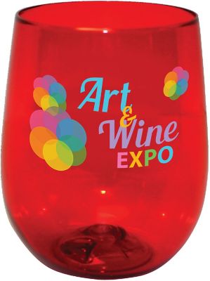 Full Colour Plastic Stemless Wine Glass 12 oz