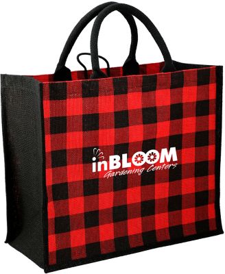 Buffalo Plaid Printed Jute Tote