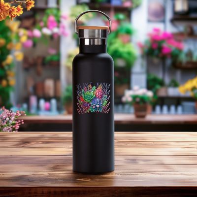 POD Engraved Drinkware: POD Spirit Water Bottle With Bamboo Lid 20 oz