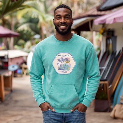 Travel & Destination Apparel: Unisex Crewneck W Kangaroo Pocket - Embroidery